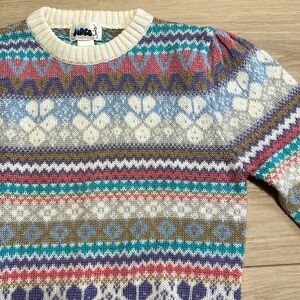 Vintage Multicolor Patterned Knitted Crew Neck Sweater Size Women’s Large